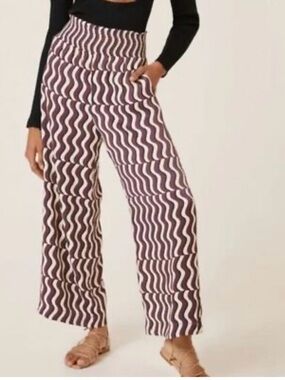 Maeve Printed Wide-Leg Pants by Anthropologie pull on smocked waist size small